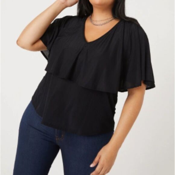 NWT Ann Taylor, black poncho / ruffle top chiffon type fabric. Size small - Picture 1 of 8